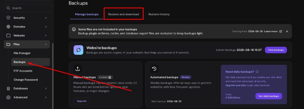 backup restore and download par click kare