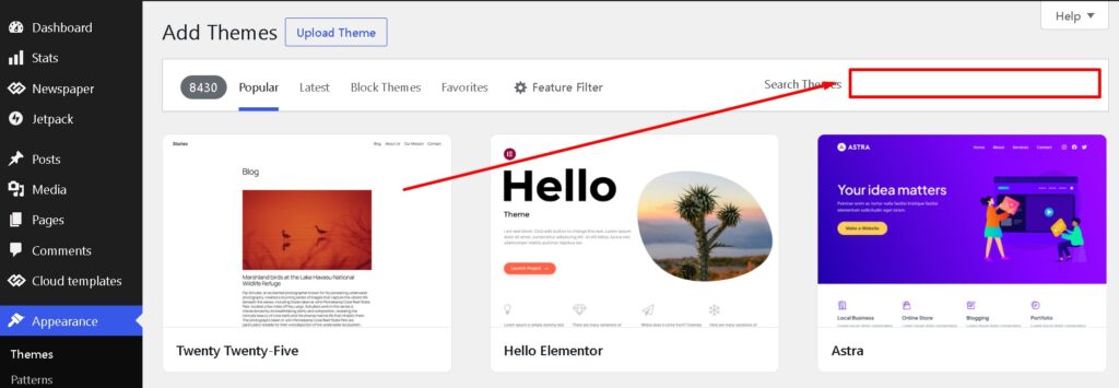 search theme ke upar click kare