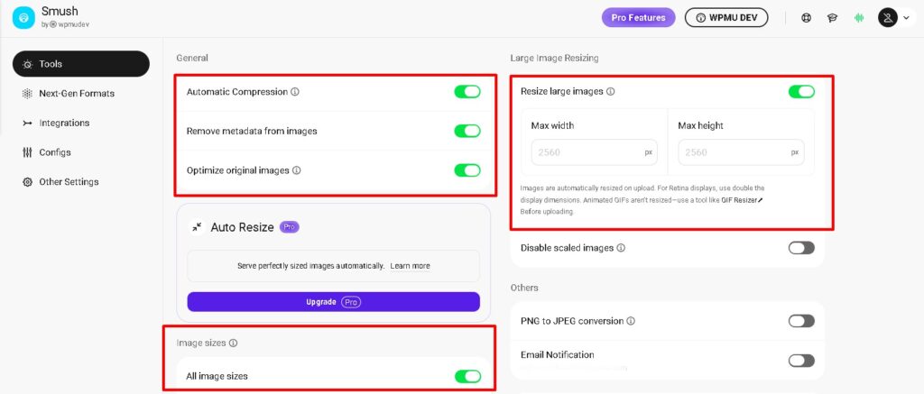 smush tools setting