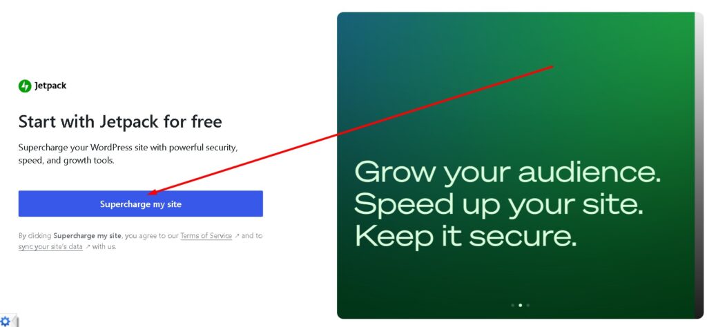 supercharge my site par click kare