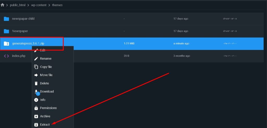 theme file extract kare