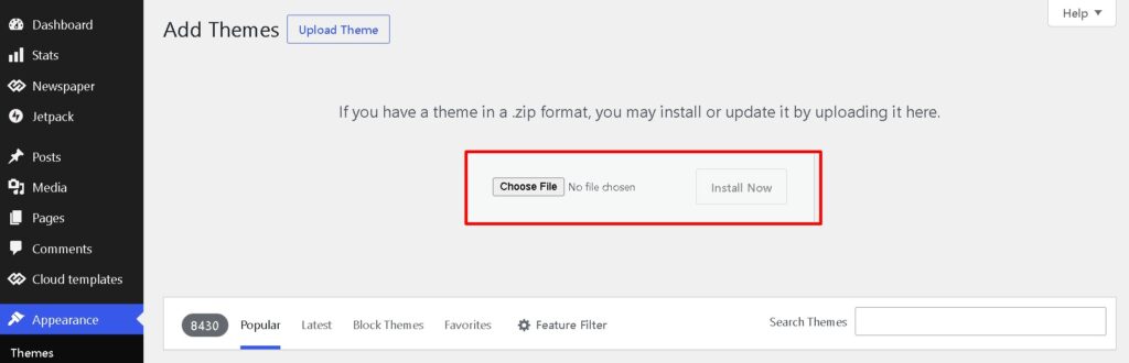 theme upload kare