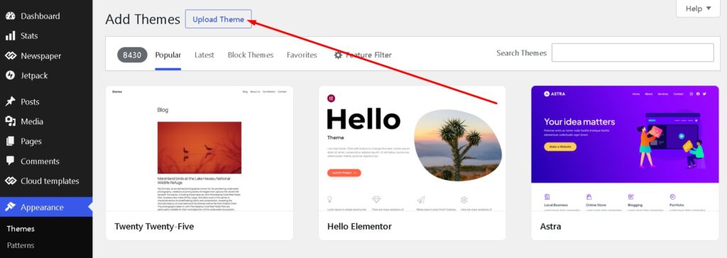 upload theme par click kare